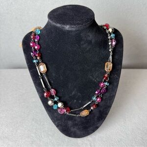 NY & Co Women’s Beaded Multicolor Pink Blue Orange Necklace Lobster Clasp Long